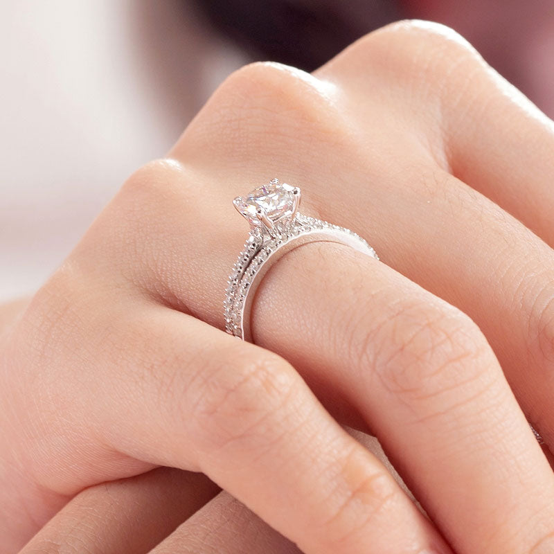 1 CT. Round Moissanite Diamond Pavé Bridal Set in Sterling Silver
