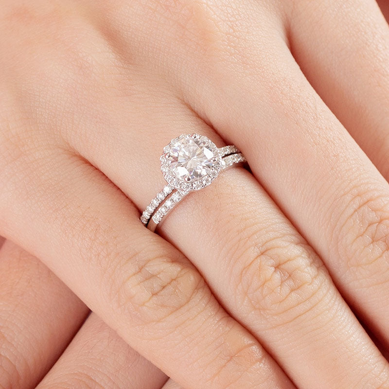 1 CT. Round Moissanite Diamond Halo Bridal Set in Sterling Silver