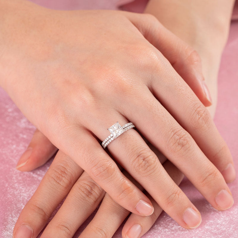 1 CT. Princess Cut Moissanite Diamond Bridal Set in Sterling Silver