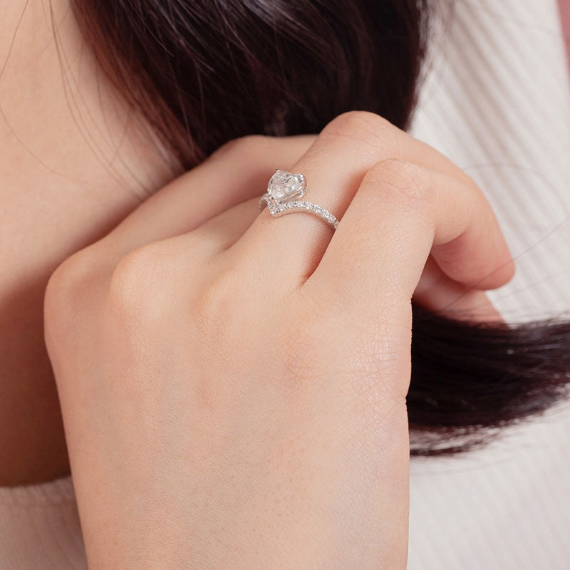 1 CT. Heart Cut Moissanite Diamond Pavé Engagement Ring in Sterling Silver