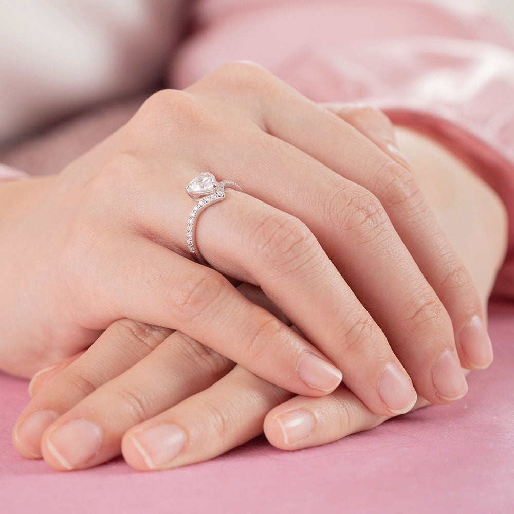 1 CT. Heart Cut Moissanite Diamond Pavé Engagement Ring in Sterling Silver