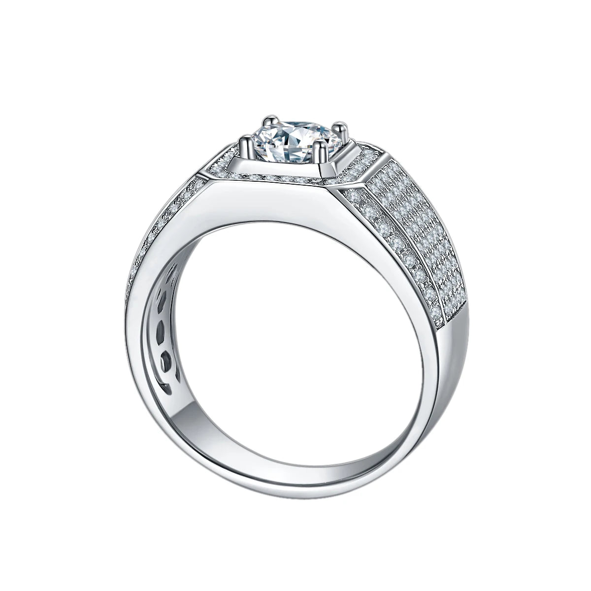 Anillo de plata esterlina con pavé de moissanita para hombre