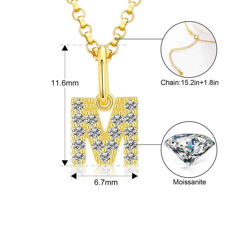 Tiny Moissanite Pavé Initial Pendant Necklace in Sterling Silver