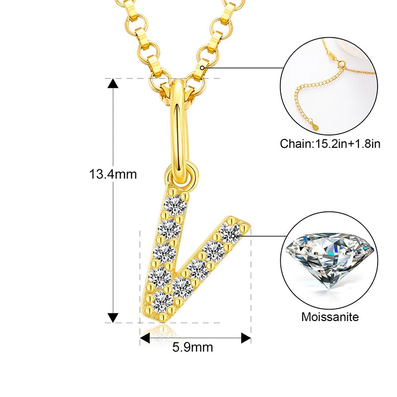Tiny Moissanite Pavé Initial Pendant Necklace in Sterling Silver