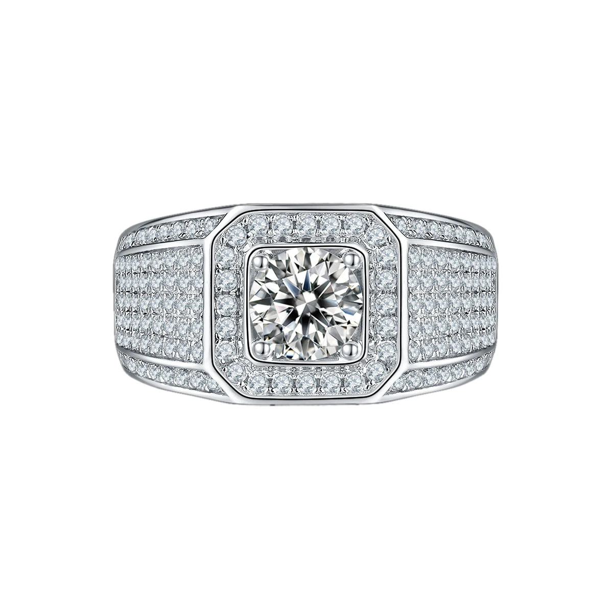Anillo de plata esterlina con pavé de moissanita para hombre