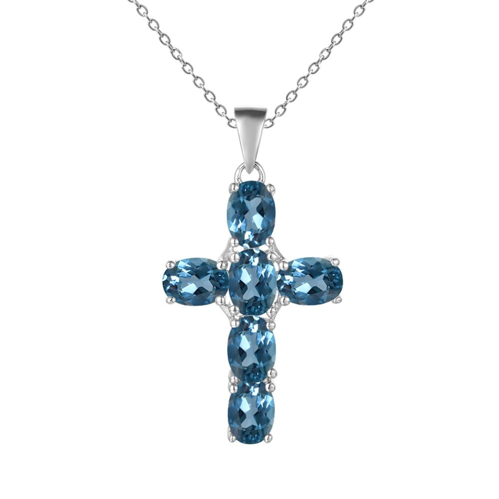 GRACE Oval Gemstone Cross Necklace in Sterling Silver