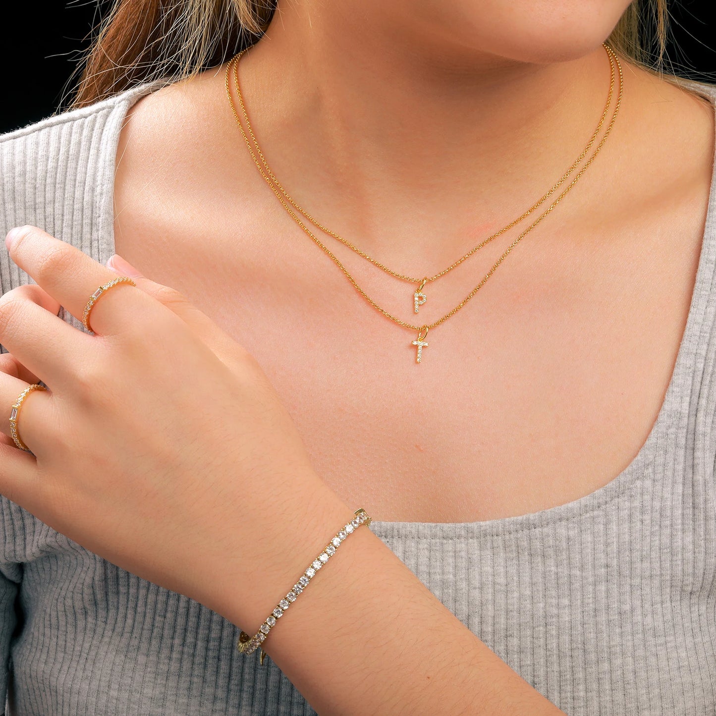 Tiny Moissanite Pavé Initial Pendant Necklace in Sterling Silver