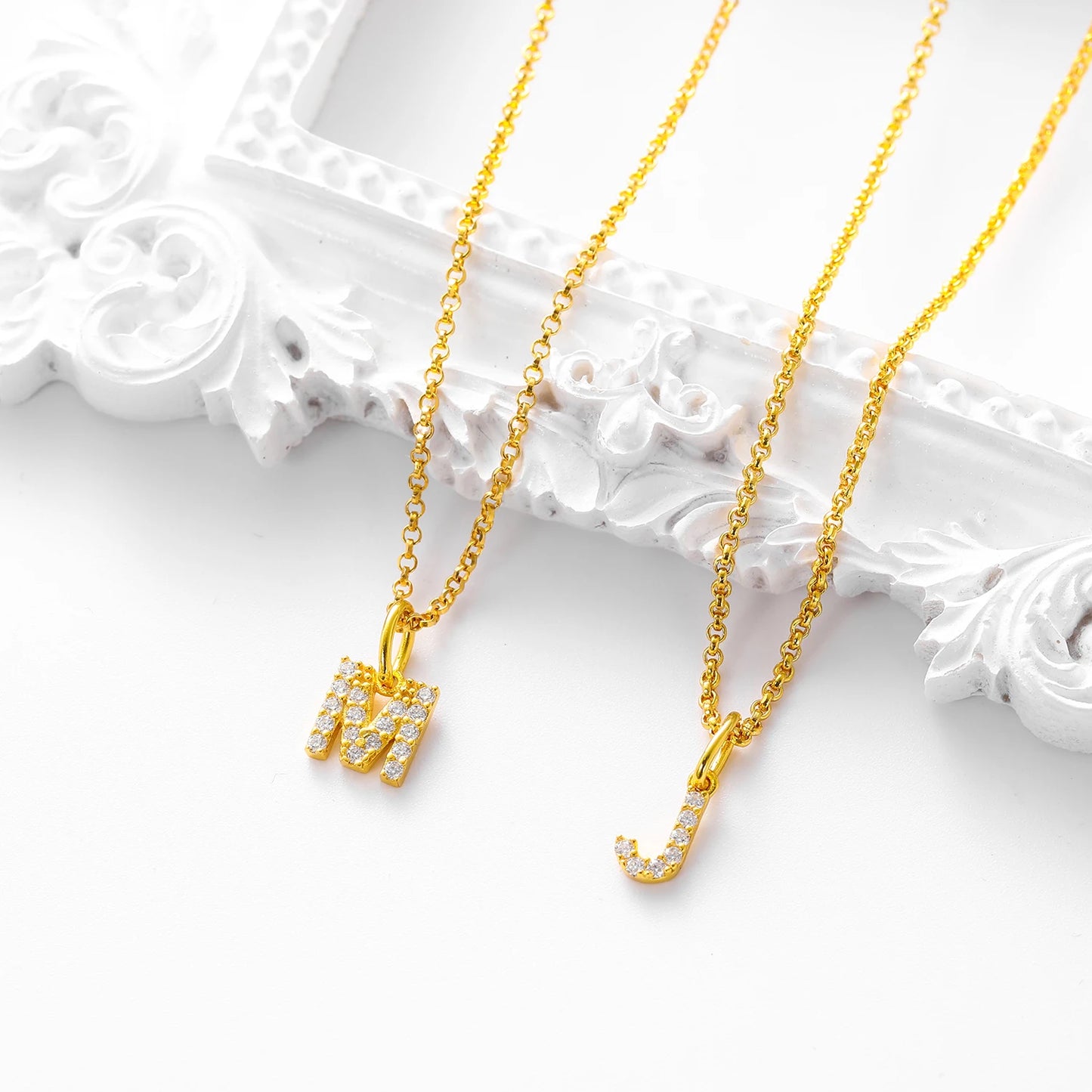 Tiny Moissanite Pavé Initial Pendant Necklace in Sterling Silver