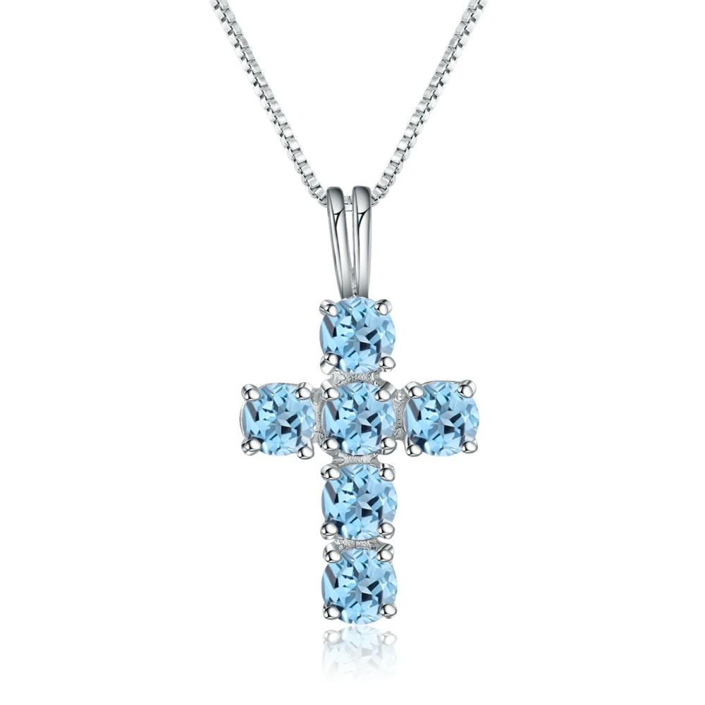 GRACE Round Gemstone Cross Pendant Necklace in Sterling Silver