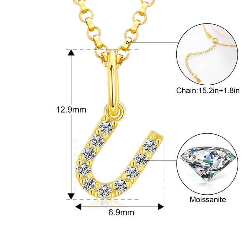 Tiny Moissanite Pavé Initial Pendant Necklace in Sterling Silver