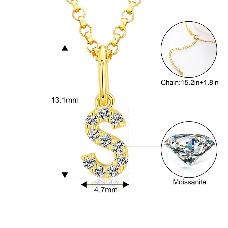 Tiny Moissanite Pavé Initial Pendant Necklace in Sterling Silver
