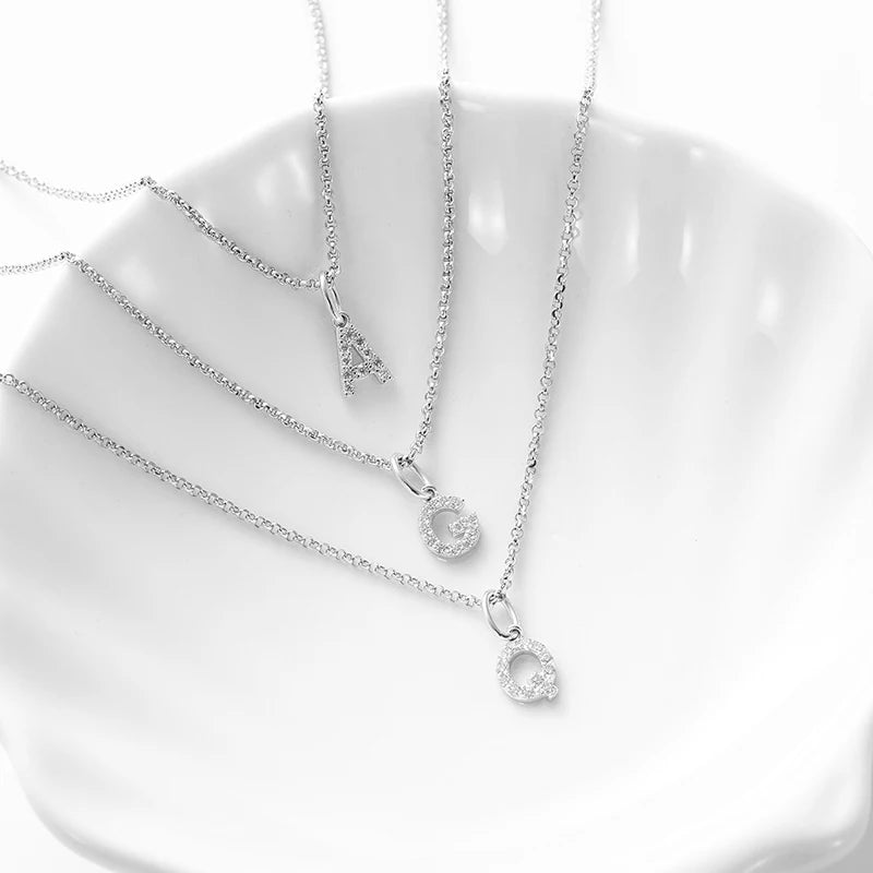 Tiny Moissanite Pavé Initial Pendant Necklace in Sterling Silver