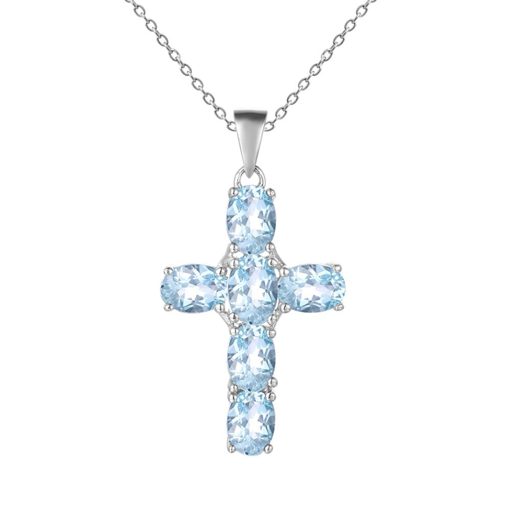 GRACE Oval Gemstone Cross Necklace in Sterling Silver