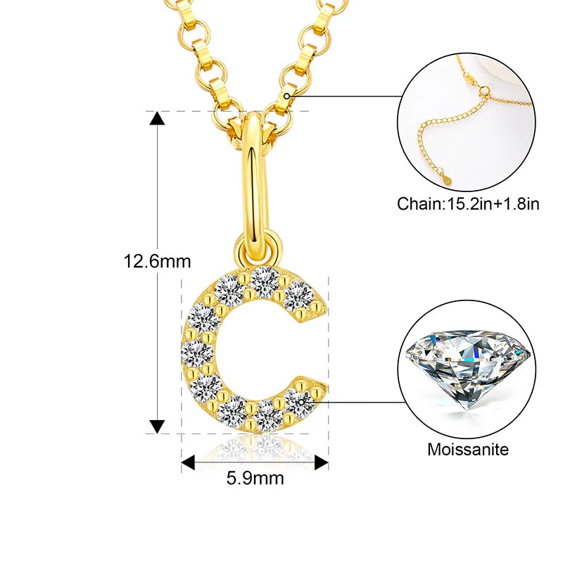 Tiny Moissanite Pavé Initial Pendant Necklace in Sterling Silver