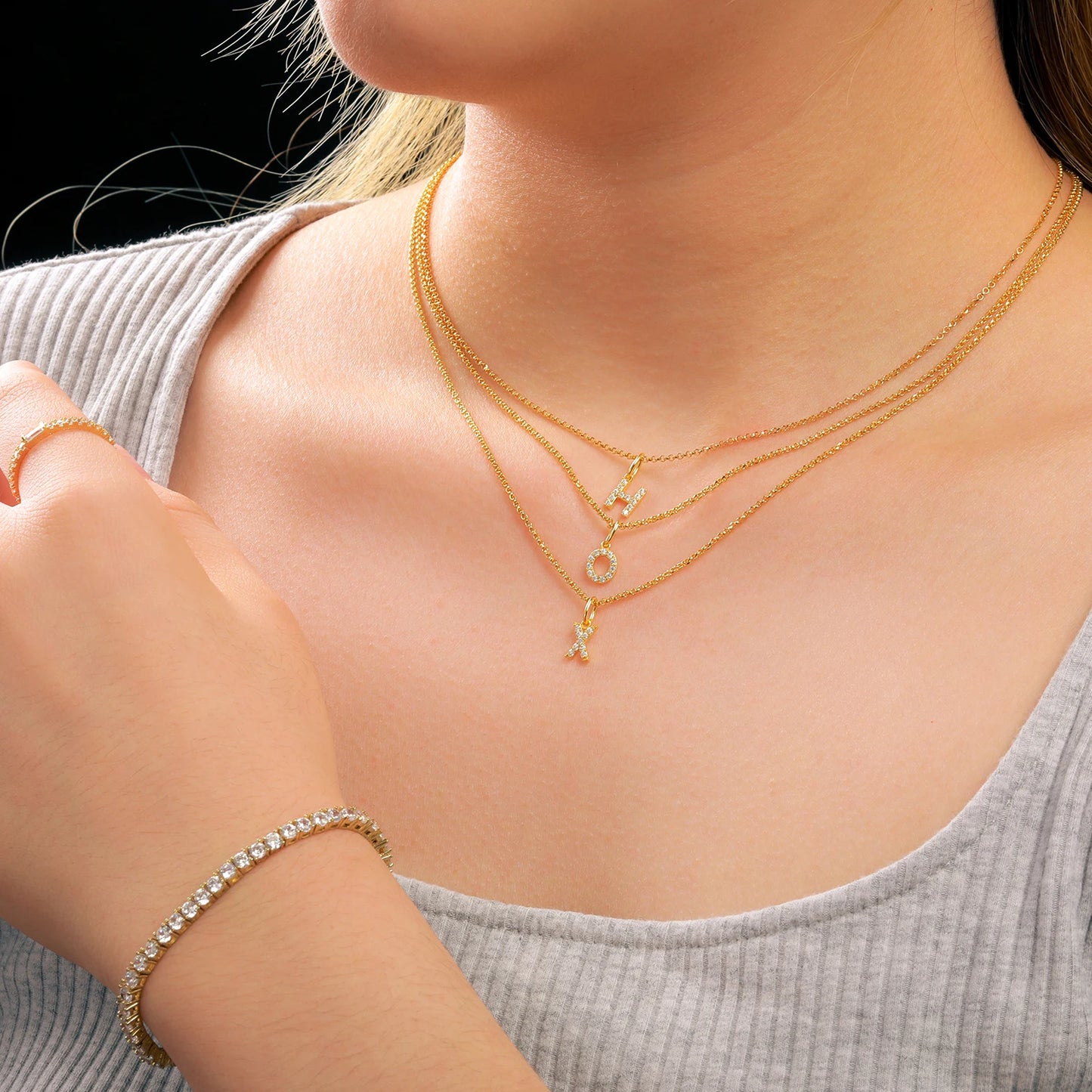 Tiny Moissanite Pavé Initial Pendant Necklace in Sterling Silver