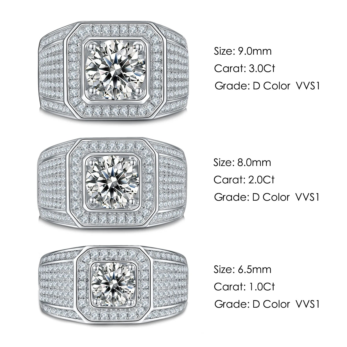 Anillo de plata esterlina con pavé de moissanita para hombre