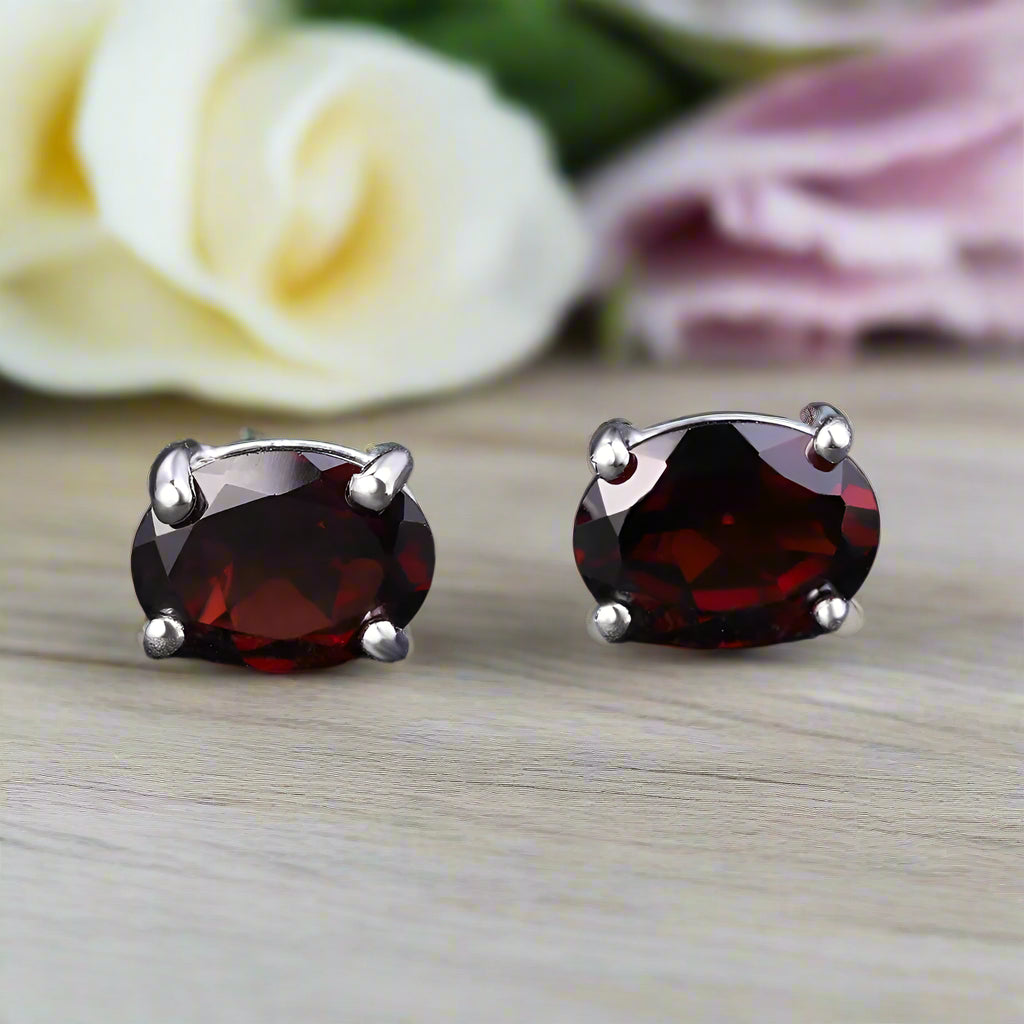 GRACE 2 CT. Oval Red Garnet Stud Earrings in Gold or Sterling Silver