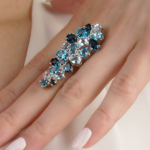 GRACE Gemstone Cluster Cocktail Ring in Sterling Silver
