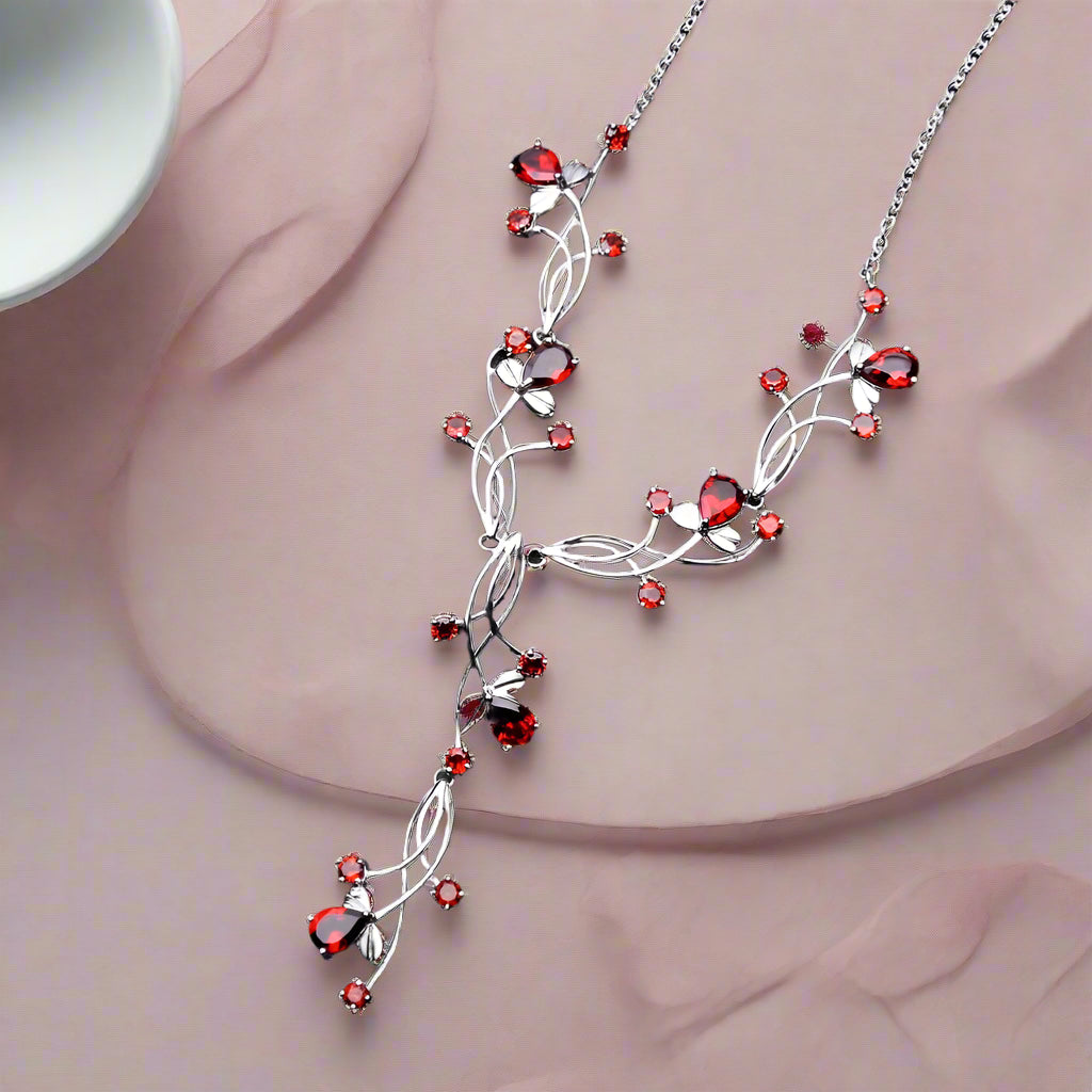 Collar nupcial floral con piedras preciosas GRACE en plata de ley