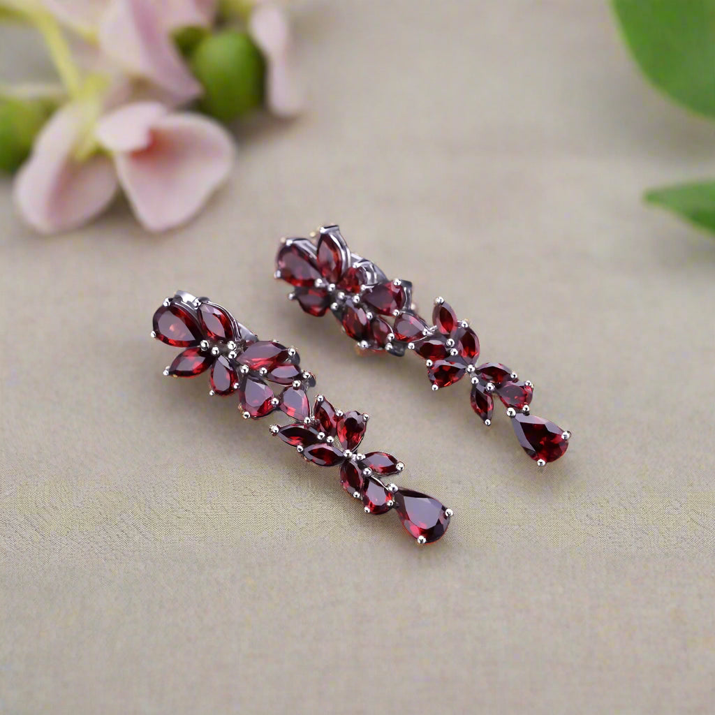 GRACE Gemstone Leaves Drop Earrings in Sterling Silver