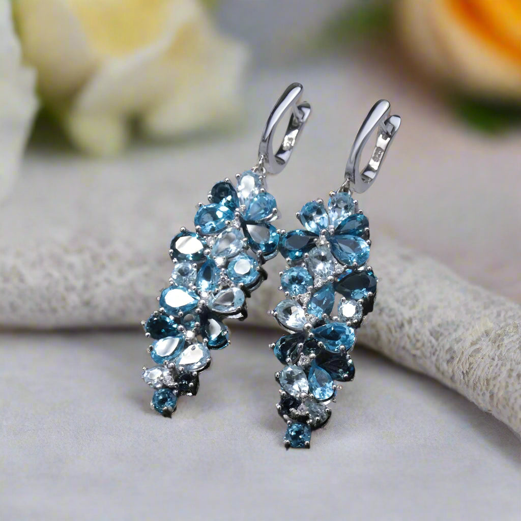Pendientes colgantes con piedras preciosas GRACE en plata de ley