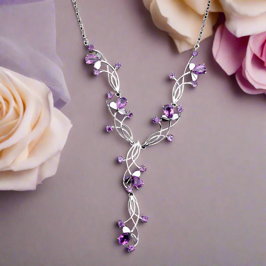 Collar nupcial floral con piedras preciosas GRACE en plata de ley