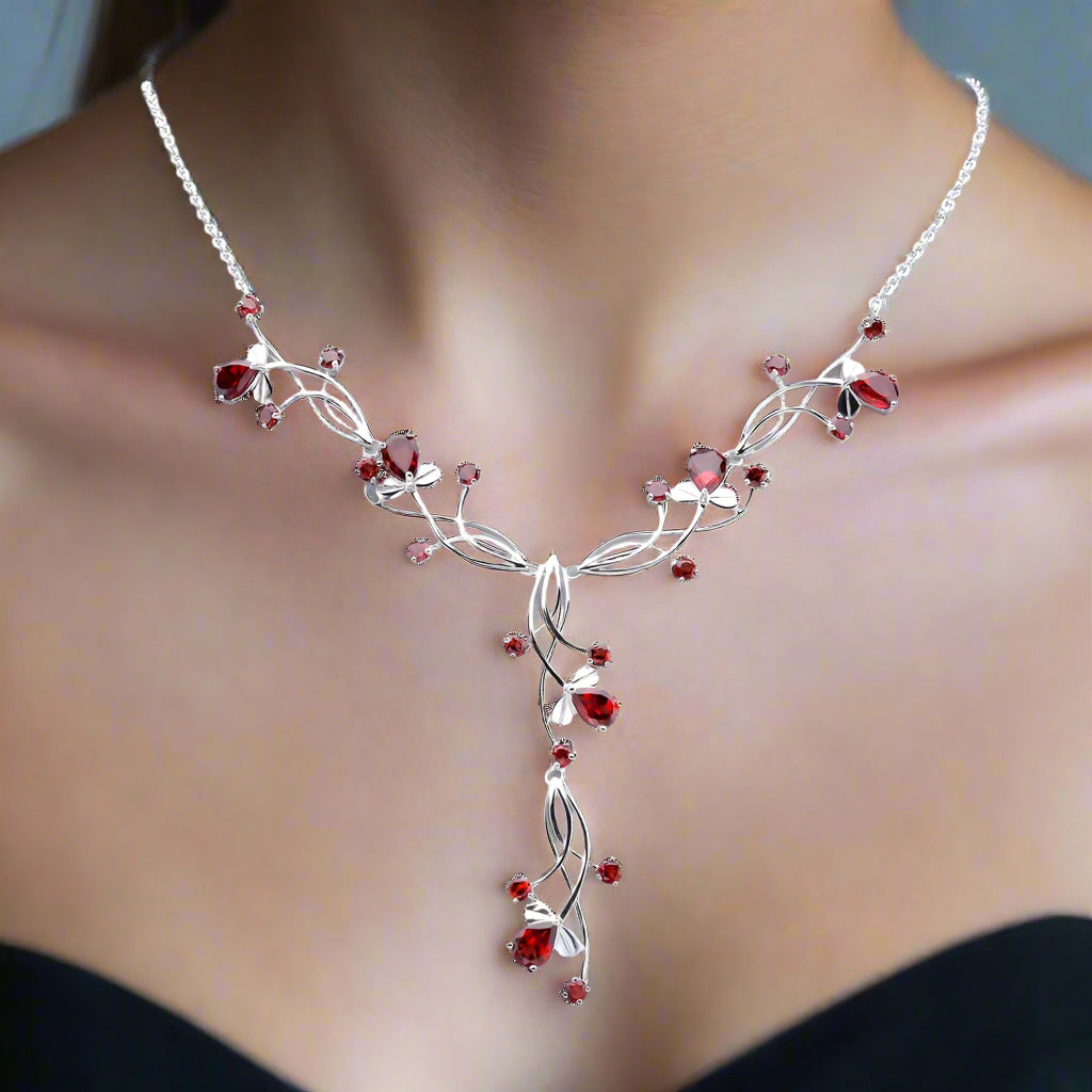Collar nupcial floral con piedras preciosas GRACE en plata de ley