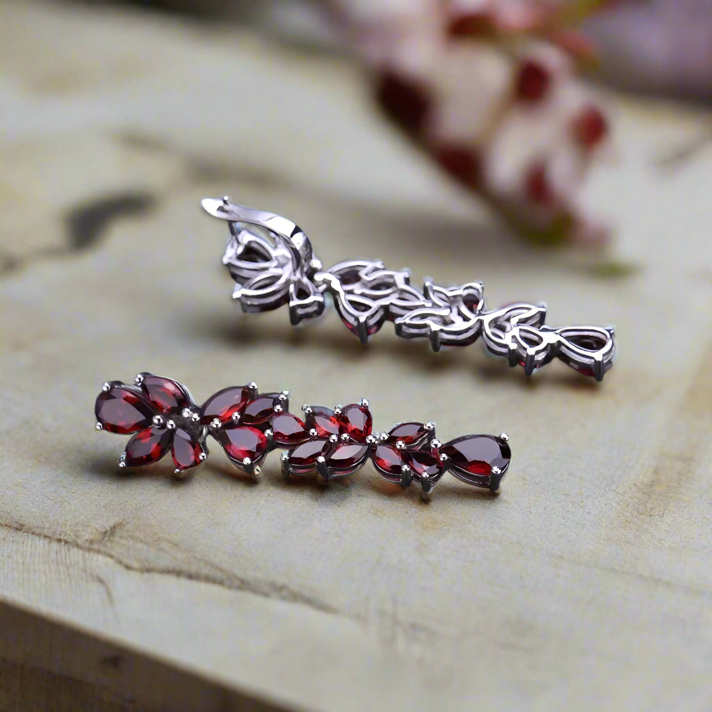 GRACE Gemstone Leaves Drop Earrings in Sterling Silver