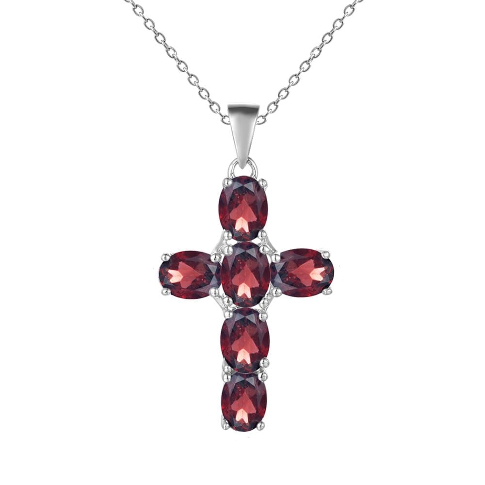 GRACE Oval Gemstone Cross Necklace in Sterling Silver