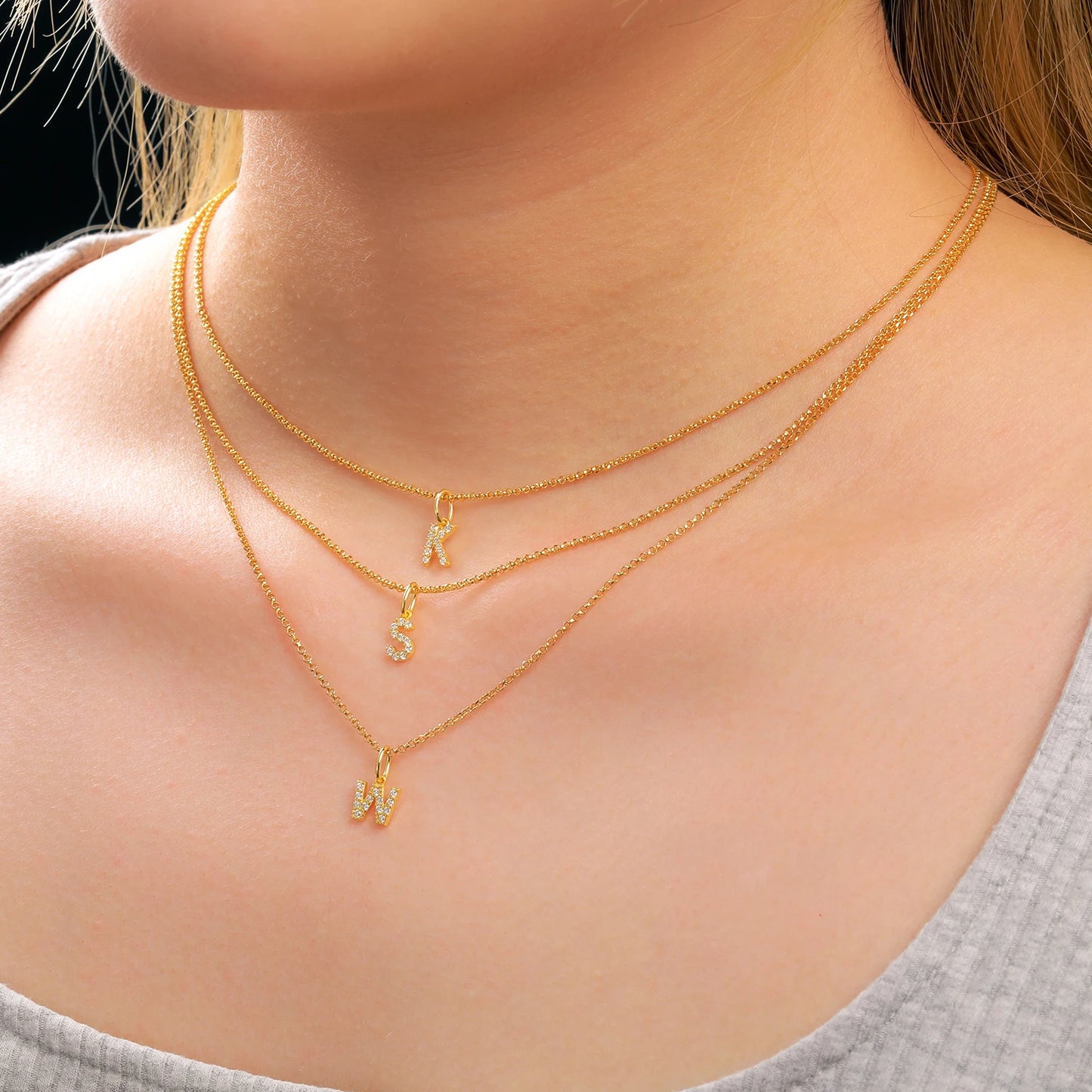 Tiny Moissanite Pavé Initial Pendant Necklace in Sterling Silver