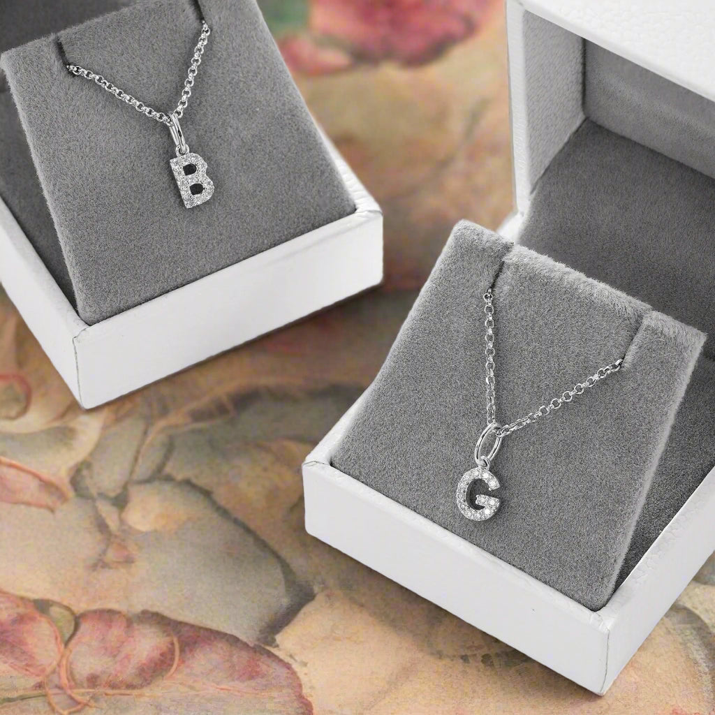 Tiny Moissanite Pavé Initial Pendant Necklace in Sterling Silver