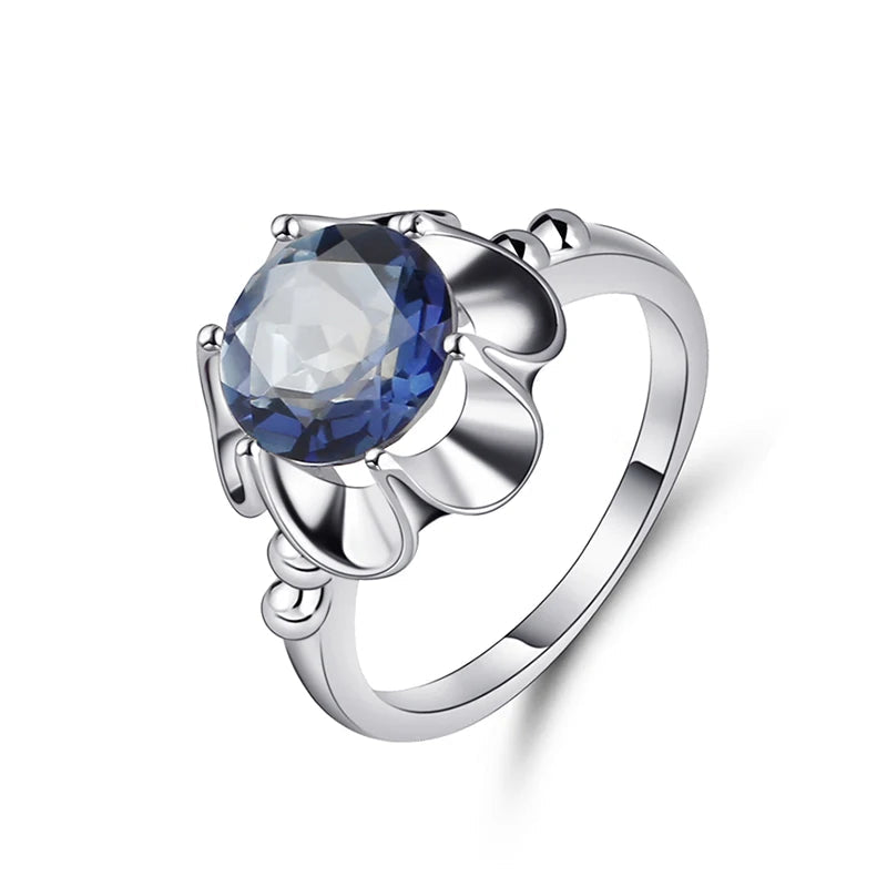 GRACE Iolite Blue Mystic Quartz Flower Ring in Sterling Silver