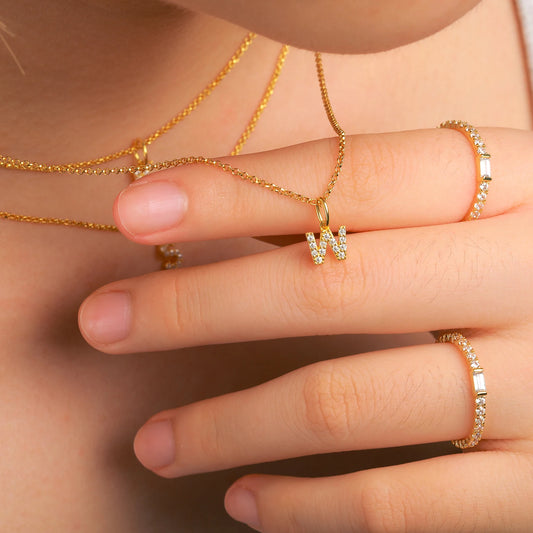 Tiny Moissanite Pavé Initial Pendant Necklace in Sterling Silver