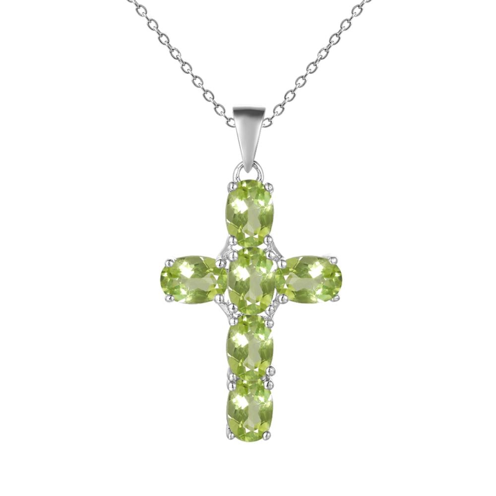 GRACE Oval Gemstone Cross Necklace in Sterling Silver