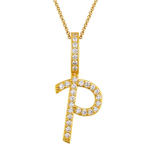 Collar con colgante inicial de moissanita en plata de ley bañada en oro