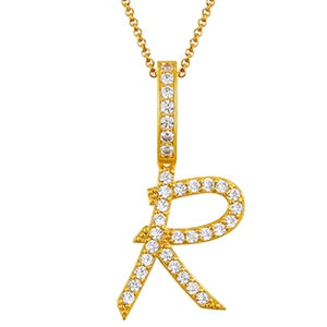 Collar con colgante inicial de moissanita en plata de ley bañada en oro