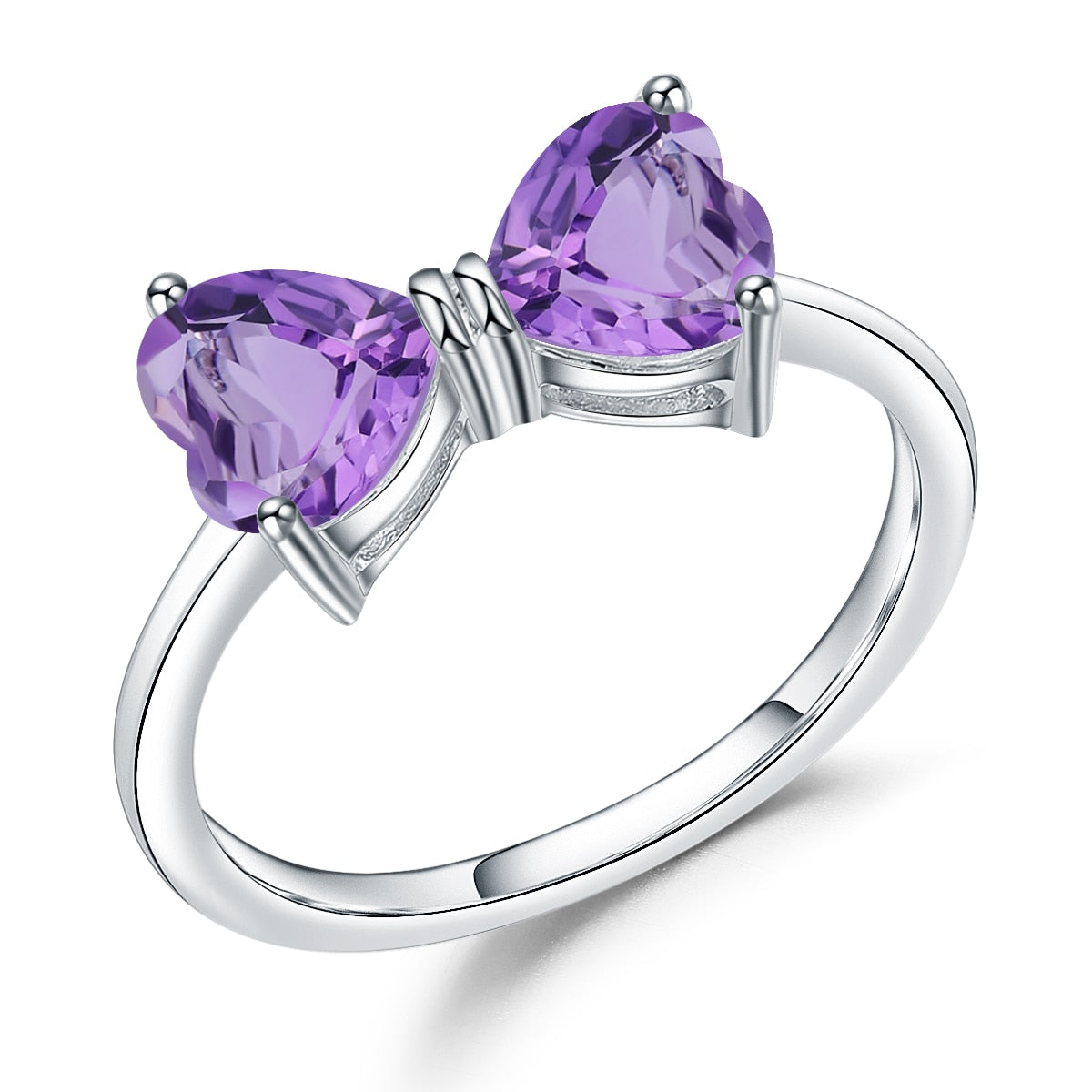 Anillo GRACE de dos piedras preciosas naturales con lazo de corazón en plata de ley