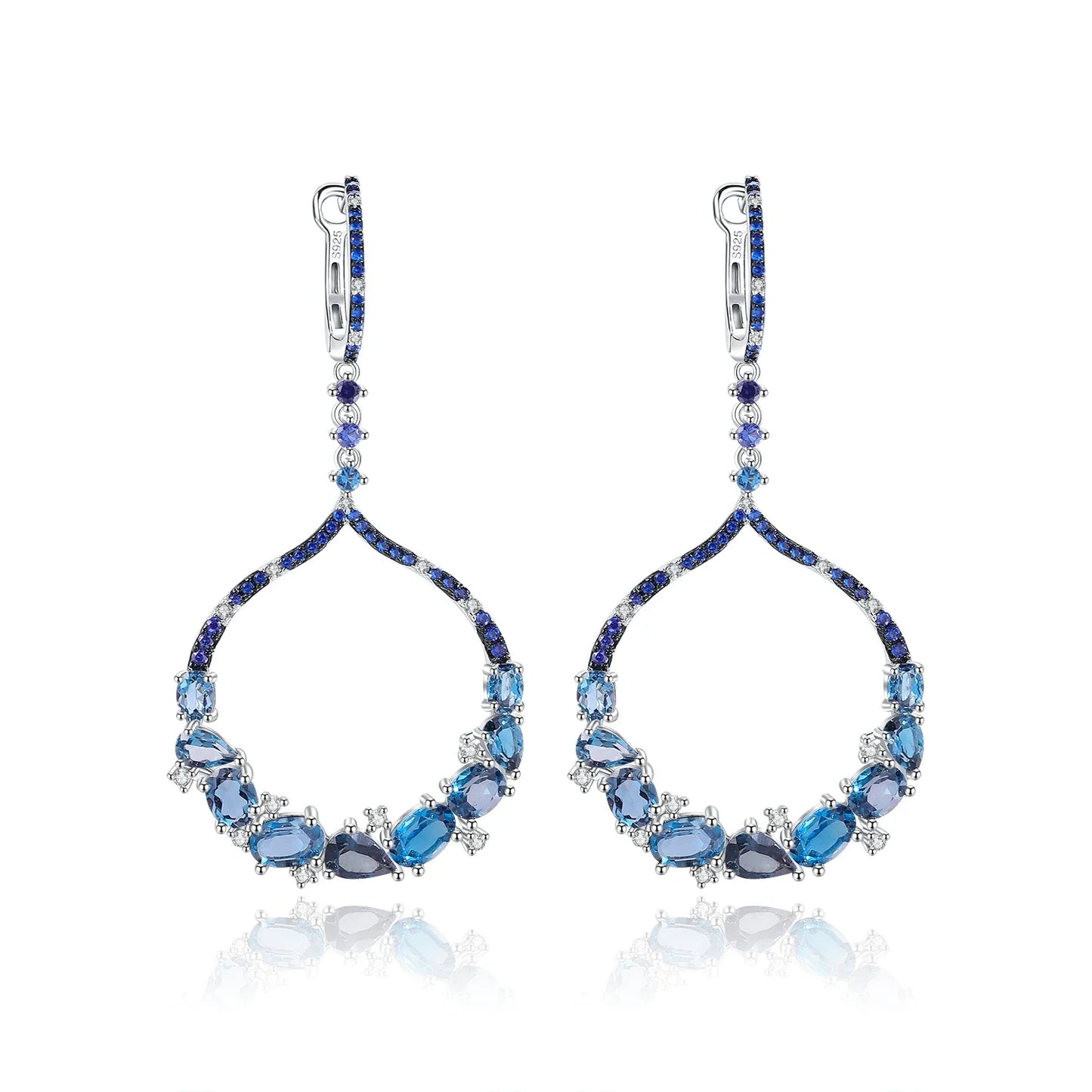 GRACE Gemstone Circle Drop Earrings in Sterling Silver