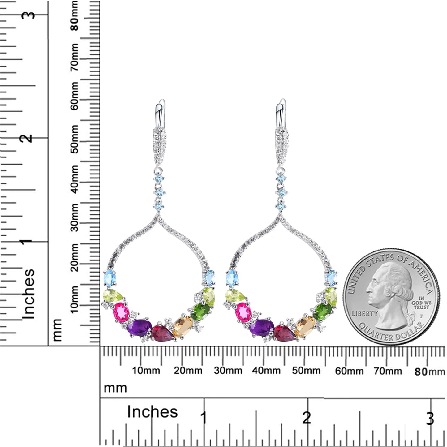 GRACE Gemstone Circle Drop Earrings in Sterling Silver