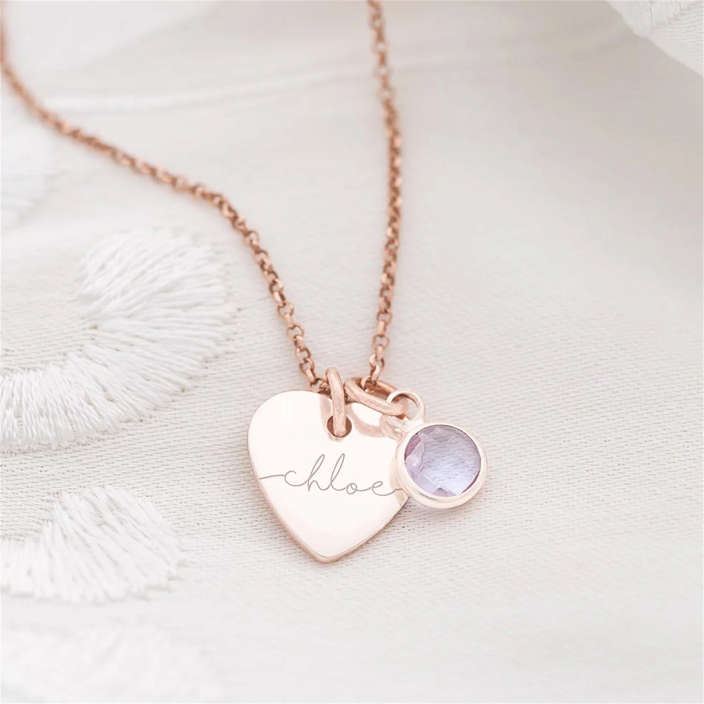 Collier avec pendentif en forme de cœur et pierre de naissance personnalisée en acier inoxydable plaqué or rose