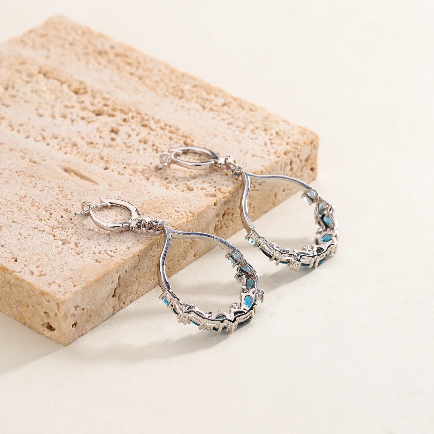 GRACE Gemstone Circle Drop Earrings in Sterling Silver