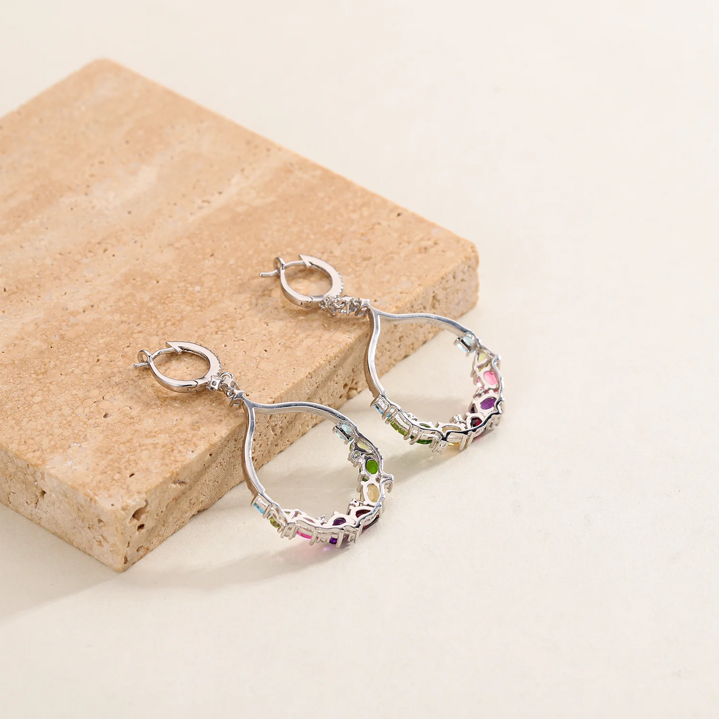 GRACE Gemstone Circle Drop Earrings in Sterling Silver