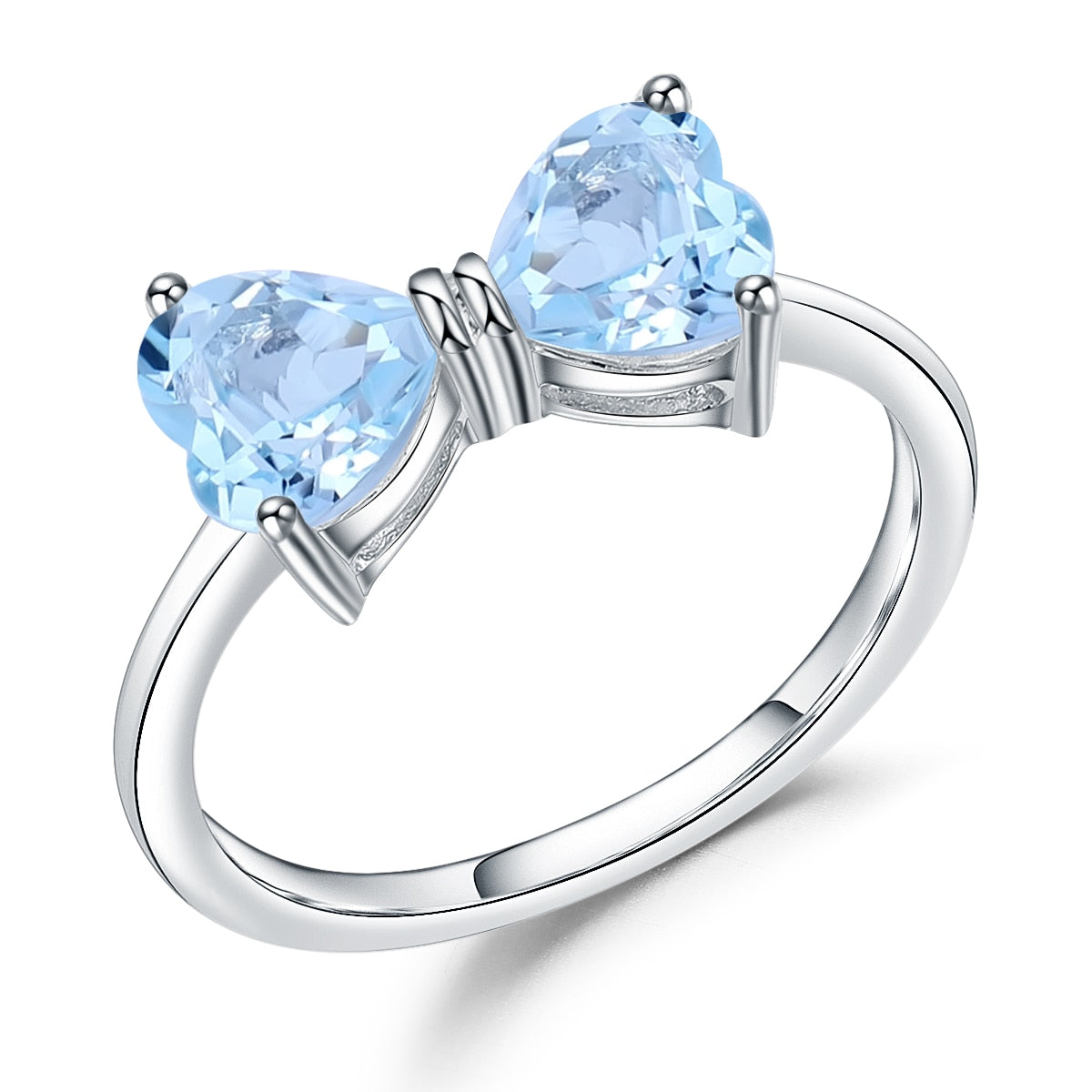 Anillo GRACE de dos piedras preciosas naturales con lazo de corazón en plata de ley
