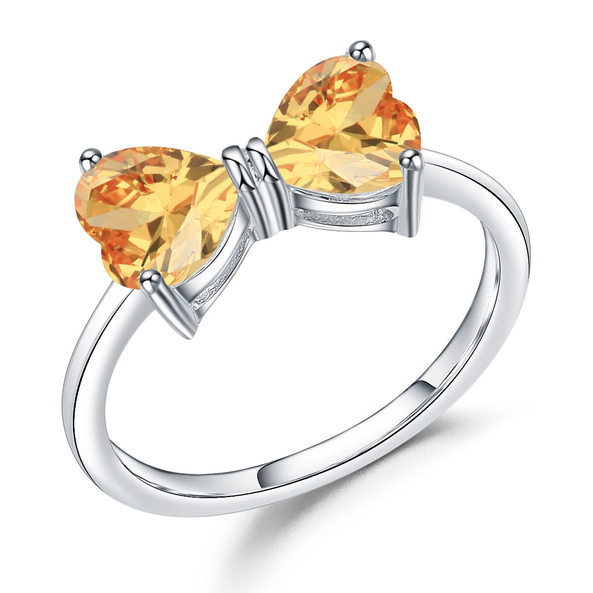 Anillo GRACE de dos piedras preciosas naturales con lazo de corazón en plata de ley