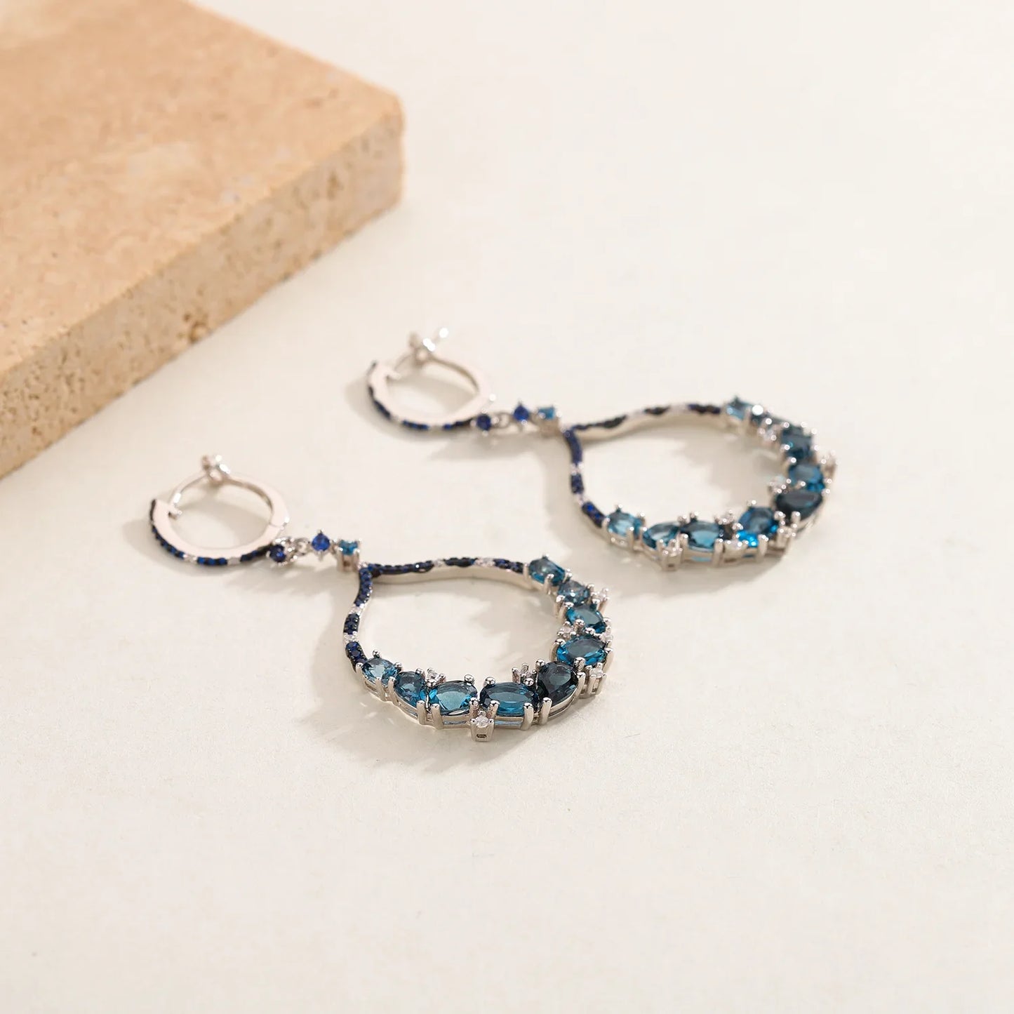 GRACE Gemstone Circle Drop Earrings in Sterling Silver