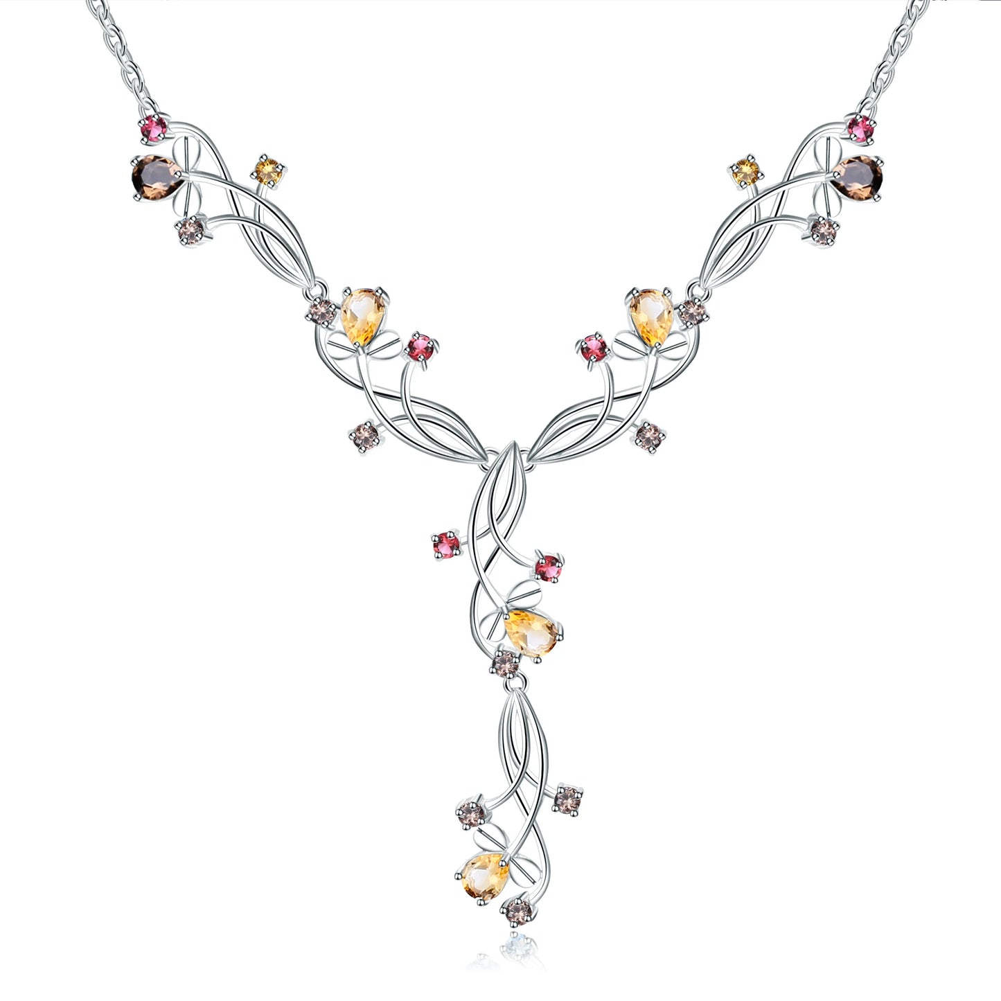 Collar nupcial floral con piedras preciosas GRACE en plata de ley