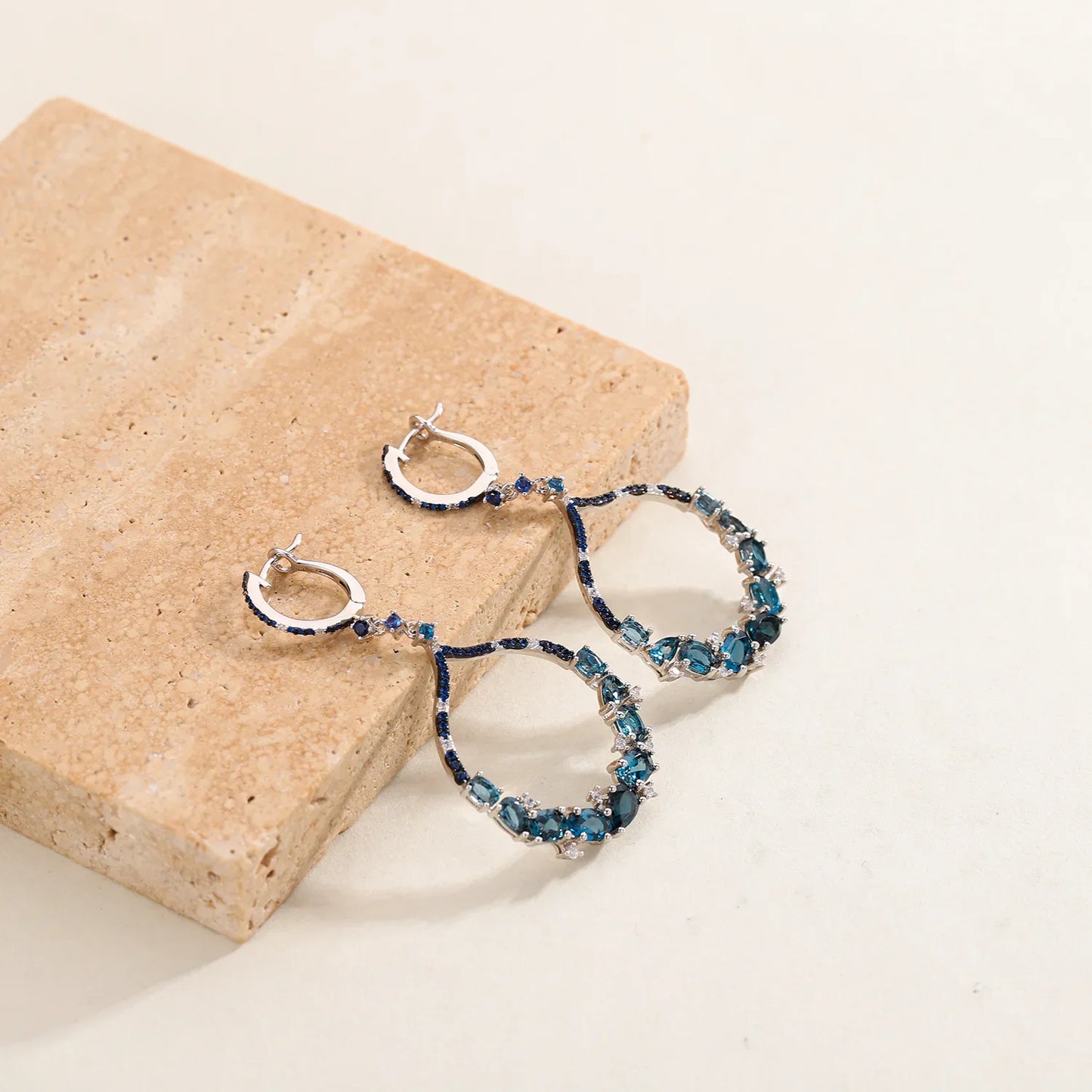 GRACE Gemstone Circle Drop Earrings in Sterling Silver