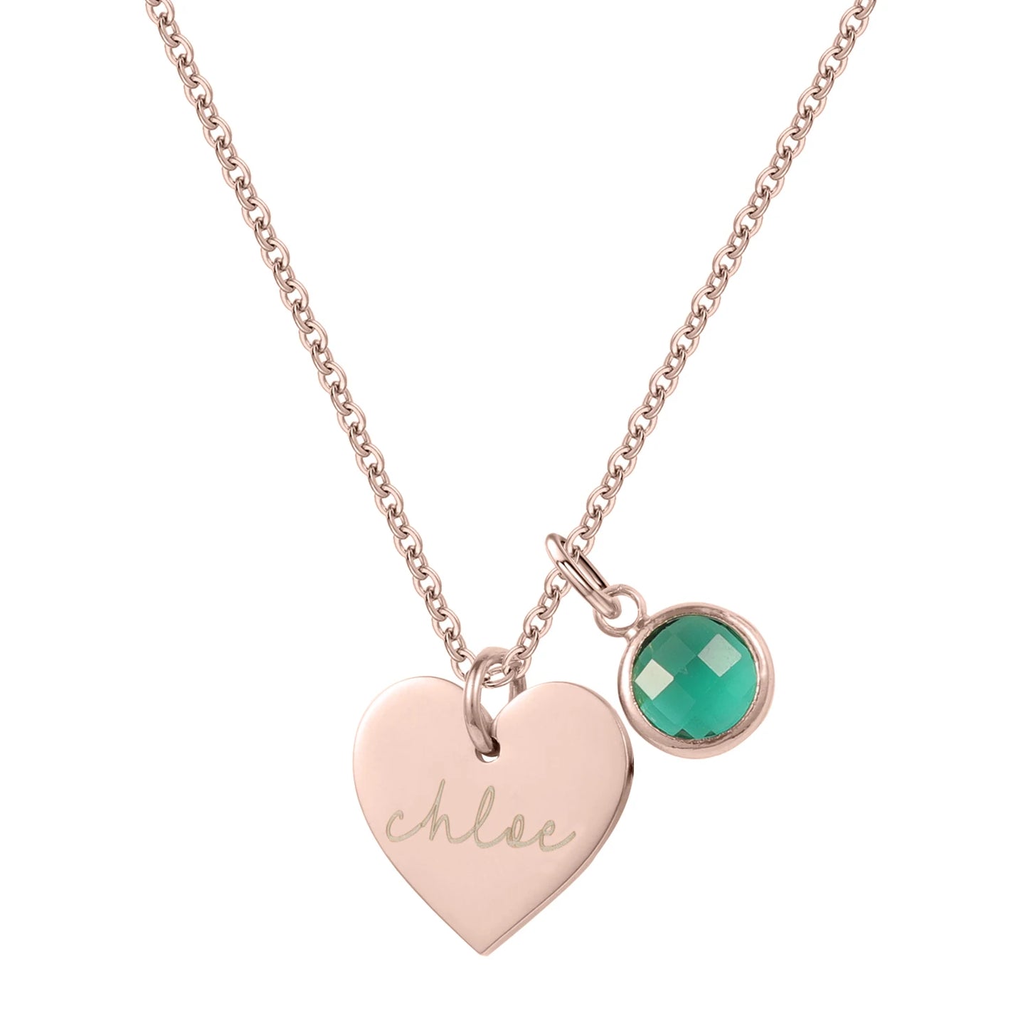Collier avec pendentif en forme de cœur et pierre de naissance personnalisée en acier inoxydable plaqué or rose