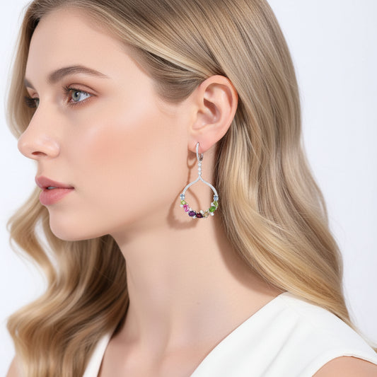 GRACE Gemstone Circle Drop Earrings in Sterling Silver