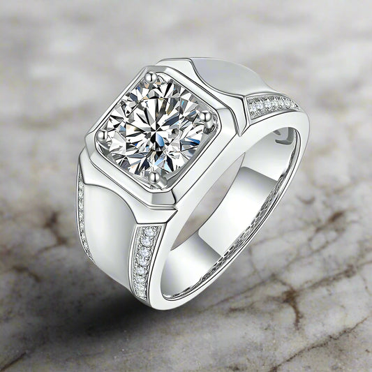 Moissanite Sterling Silver Ring for Men